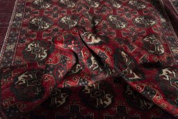 Corner detail of 1970s Torkaman rug showing border pattern and Wool pile