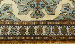 Full view of 2000s Torkaman rug from Iran / Persia, 86 × 60 cm in Beige tones