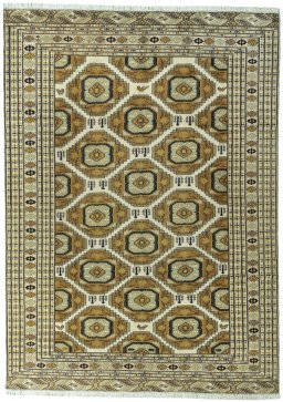 Full view of New Torkaman rug from Turkey, 296 × 214 cm in Beige tones