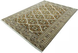 Corner detail of New Torkaman rug showing border pattern and Wool pile