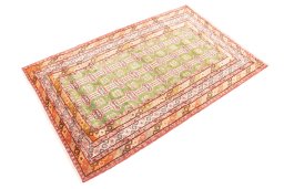 Corner detail of 1995s Torkaman rug showing border pattern and Wool pile