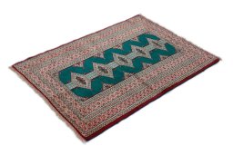 Close-up detail of New Torkaman rug from Iran / Persia showing Wool weave