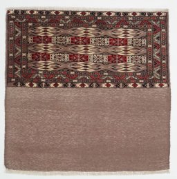 Full view of 2000s Torkaman rug from Iran / Persia, 110 × 50 cm in Beige tones