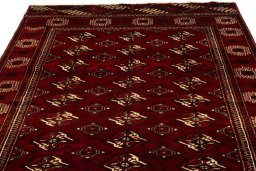 Full view of 2017s Torkaman rug from Iran / Persia, 355 × 155 cm in Dark red tones