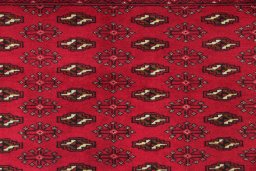 Close-up detail of 2000s Torkaman rug from Iran / Persia showing Wool weave