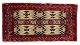 Full view of 2000s Torkaman rug from Iran / Persia, 100 × 50 cm in Beige tones