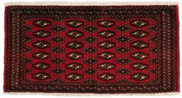 Full view of 2000s Torkaman rug from Iran / Persia, 100 × 50 cm in Red tones