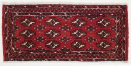 Full view of 2000s Torkaman rug from Iran / Persia, 100 × 50 cm in Red tones