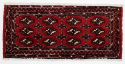Full view of 2000s Torkaman rug from Iran / Persia, 100 × 50 cm in Red tones