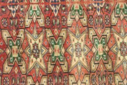Close-up detail of 1990s Torkaman rug from Iran / Persia showing Wool weave