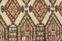 Full view of 1990s Torkaman rug from Iran / Persia, 177 × 86 cm in Beige tones