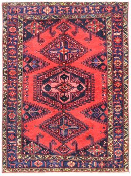 Full view of 1940s Wiss rug from Iran / Persia, 210 × 151 cm in Red tones