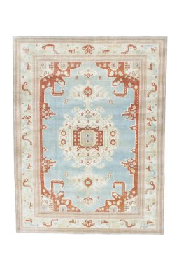 Full view of 1950s Wiss rug from Iran / Persia, 343 × 264 cm in Blue tones
