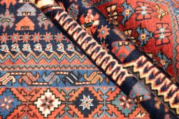 Full view of 1990s Yalameh rug from Iran / Persia, 245 × 151 cm in Dark blue tones