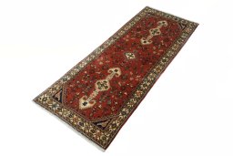 Corner detail of 2000s Yalameh rug showing border pattern and Wool pile