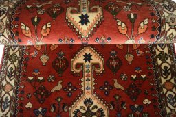 Full view of 2000s Yalameh rug from Iran / Persia, 213 × 79 cm in Red tones