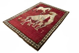 Corner detail of 2000s Yalameh rug showing border pattern and Wool pile