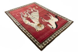 Close-up detail of 2000s Yalameh rug from Iran / Persia showing Wool weave