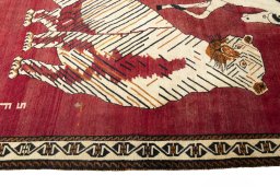 Close-up detail of 2000s Yalameh rug from Iran / Persia showing Wool weave