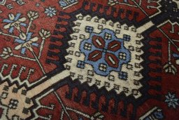 Full view of 2000s Yalameh rug from Iran / Persia, 367 × 86 cm in Red tones