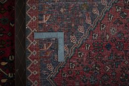 Corner detail of 2000s Yalameh rug showing border pattern and Wool pile