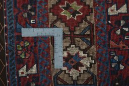 Close-up detail of 1970s Yalameh rug from Iran / Persia showing Wool weave