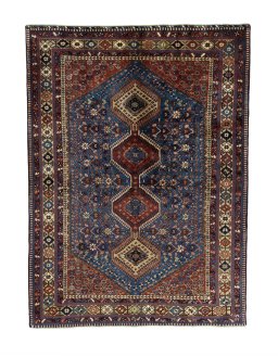 Full view of 1970s Yalameh rug from Iran / Persia, 296 × 220 cm in Blue tones