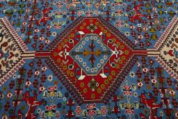 Central medallion detail of 1970s Yalameh rug from Iran / Persia