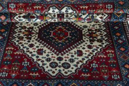 Full view of 2000s Yalameh rug from Iran / Persia, 153 × 101 cm in Beige tones