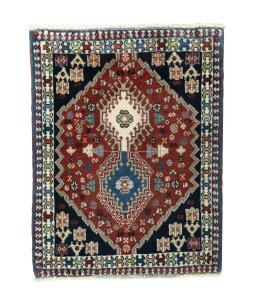 Full view of 2000s Yalameh rug from Iran / Persia, 83 × 65 cm in Multi Color tones
