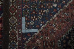 Close-up detail of 2000s Yalameh rug from Iran / Persia showing Wool weave
