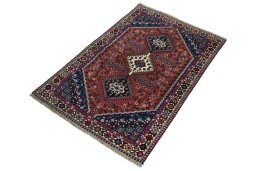 Corner detail of 2000s Yalameh rug showing border pattern and Wool pile