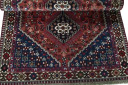 Full view of 2000s Yalameh rug from Iran / Persia, 153 × 101 cm in Red tones