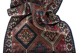 Close-up detail of 2000s Yalameh rug from Iran / Persia showing Wool weave