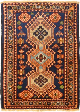 Full view of 1990s Yalameh rug from Iran / Persia, 85 × 60 cm in Multi Color tones