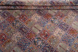 Full view of 2000s Moud rug from Iran / Persia, 394 × 288 cm in Multi Color tones
