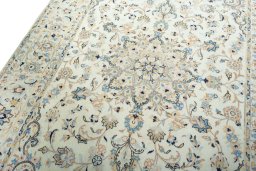 Backside of handmade New Kashan rug showing knot structure and weave density