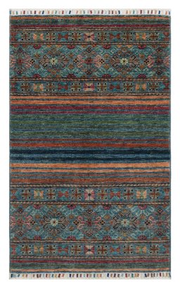 Full view of New Samarkand rug from Pakistan, 131 × 81 cm in Multi Color tones