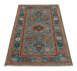 Surface texture of New Kazak rug with natural Wool and intricate pattern