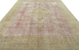 Surface texture of 1950s Vintage rug with natural Wool and intricate pattern