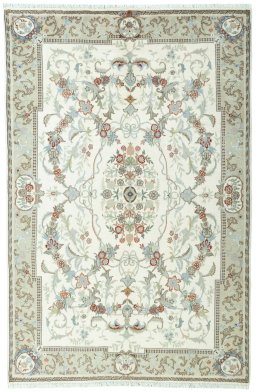 Full view of New Kashmar rug from Iran / Persia, 300 × 198 cm in Beige tones