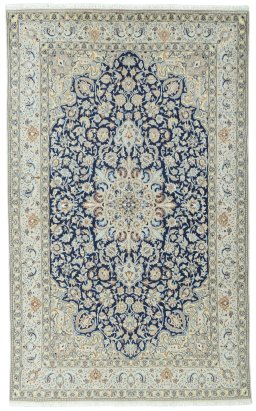Full view of 2000s Nain rug from Iran / Persia, 286 × 176 cm in Blue tones