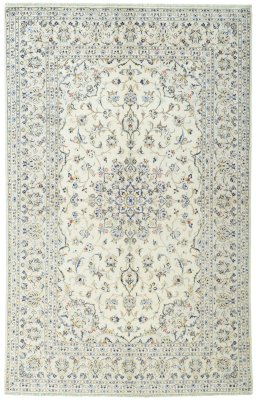 Full view of 2000s Kashan rug from Iran / Persia, 298 × 189 cm in Beige tones