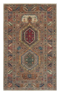 Full view of New Kazak rug from Pakistan, 130 × 79 cm in Brown tones
