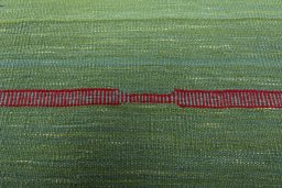 Backside of handmade New Kilim Sofre rug showing knot structure and weave density