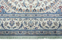 Full view of New Nain rug from Iran / Persia, 355 × 247 cm in Beige tones
