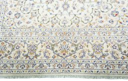 Full view of 2000s Kashan rug from Iran / Persia, 346 × 243 cm in Beige tones