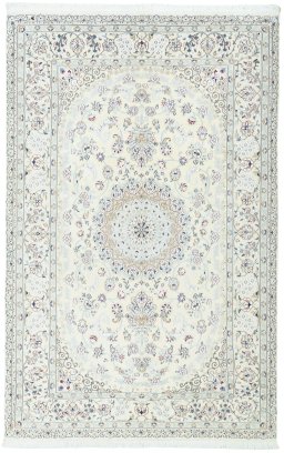 Full view of 2000s Nain rug from Iran / Persia, 320 × 204 cm in Beige tones