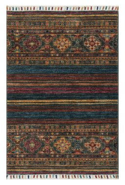 Full view of New Samarkand rug from Pakistan, 97 × 68 cm in Multi Color tones