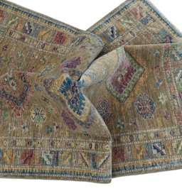 Full view of New Kazak rug from Pakistan, 159 × 103 cm in Yellow tones